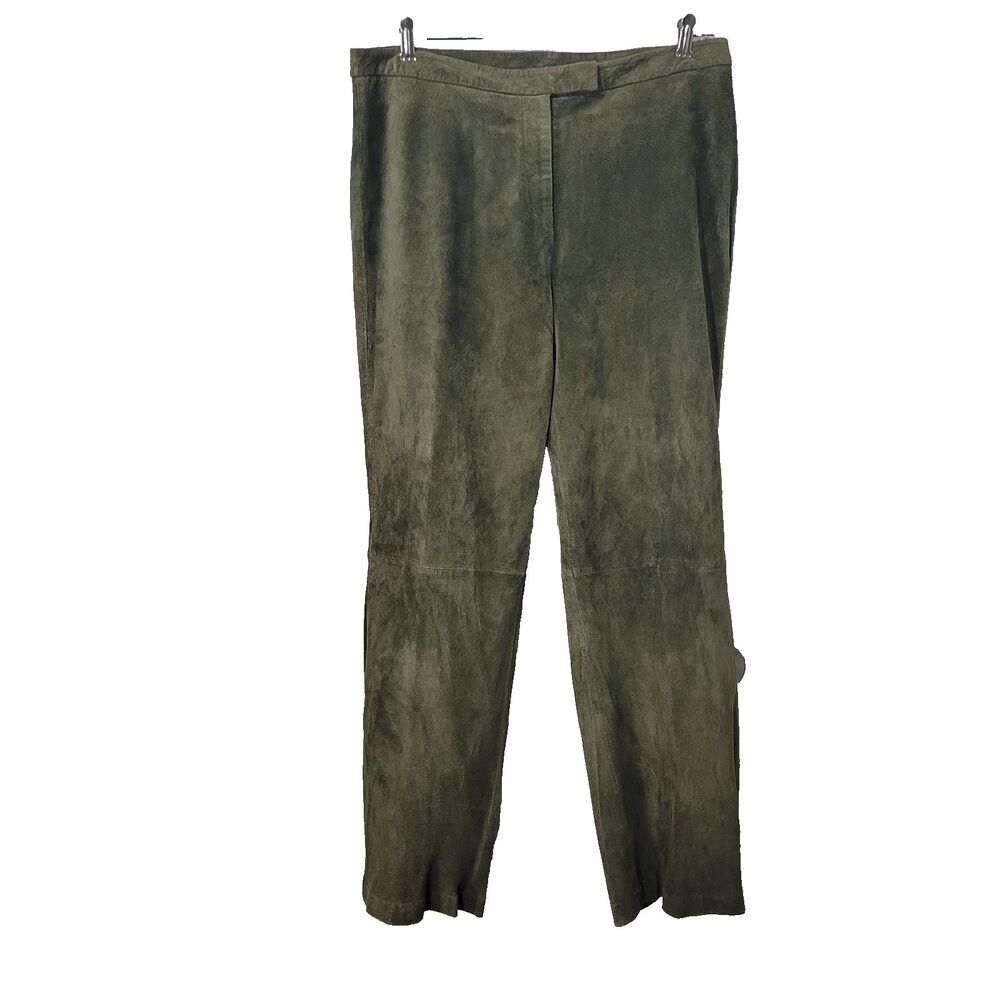 Brandon Thomas size 16P Petite leather pants straight green pockets zip snap